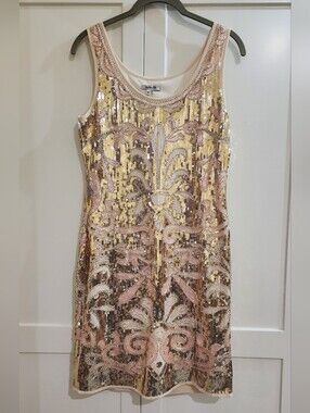 Minuet Petite Pink & Gold Sequined Mini Dress